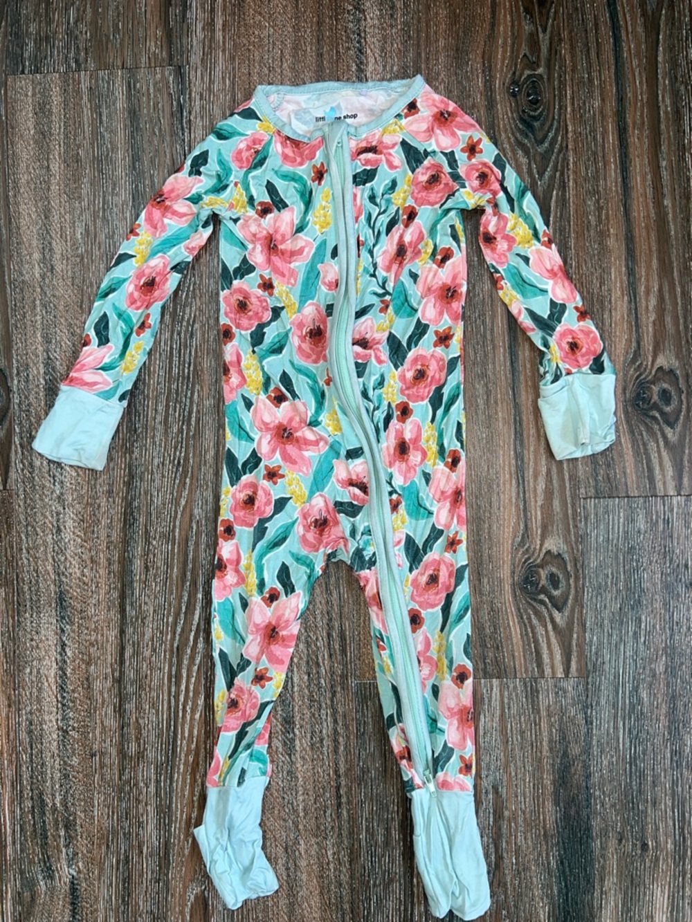 Kids Floral Zip-Front Footie Pajamas - Pink Floral on Mint by